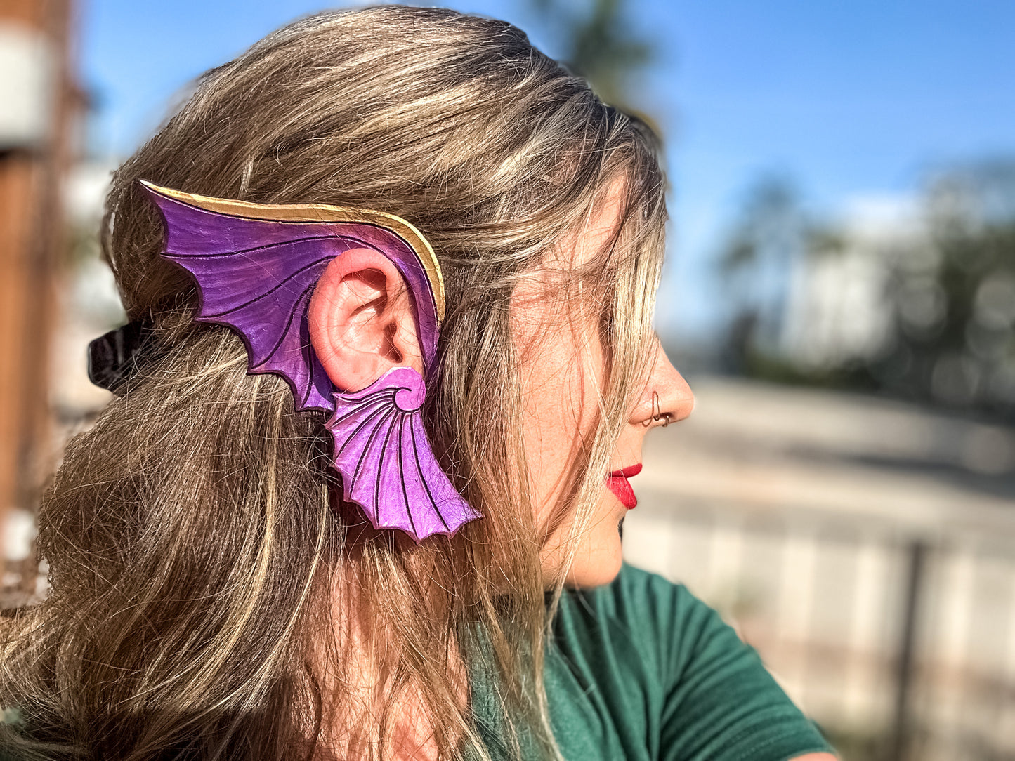 Leather Purple Shimmer Dragon Earwings