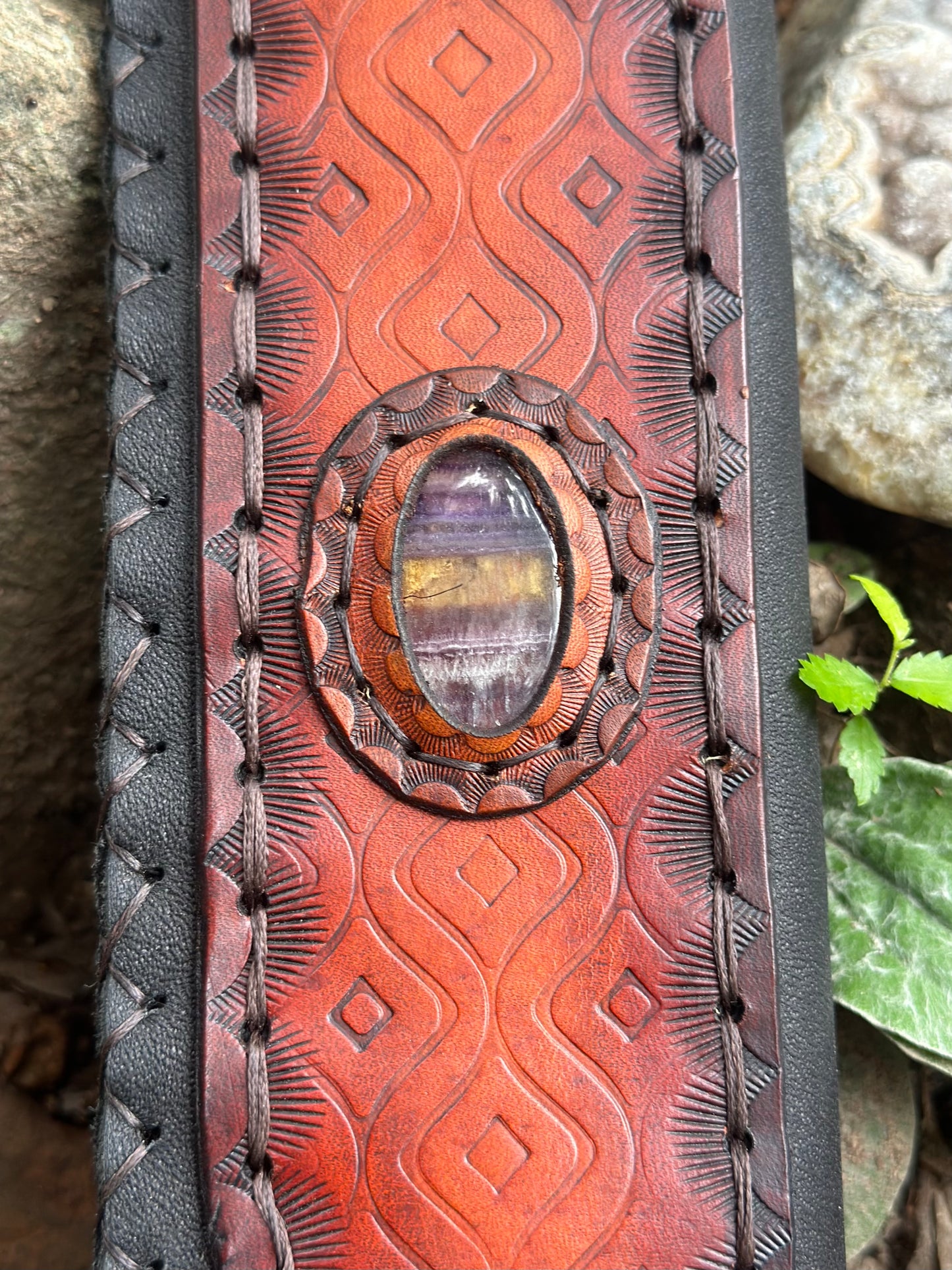 Leather Rainbow Fluorite Fan Sheath