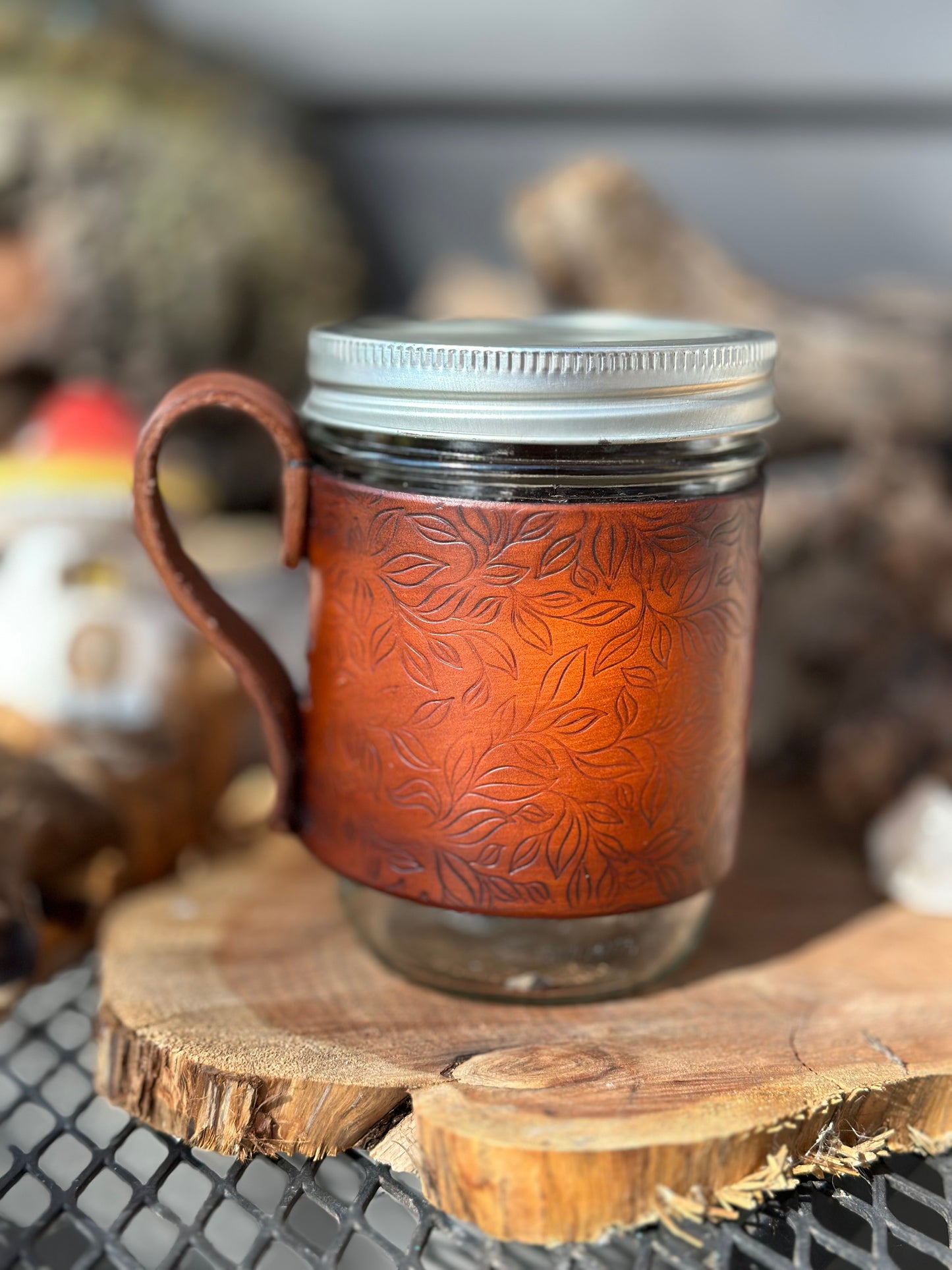 Leather Mason Jar Mugs
