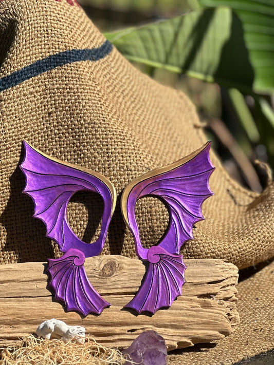 Leather Purple Shimmer Dragon Earwings