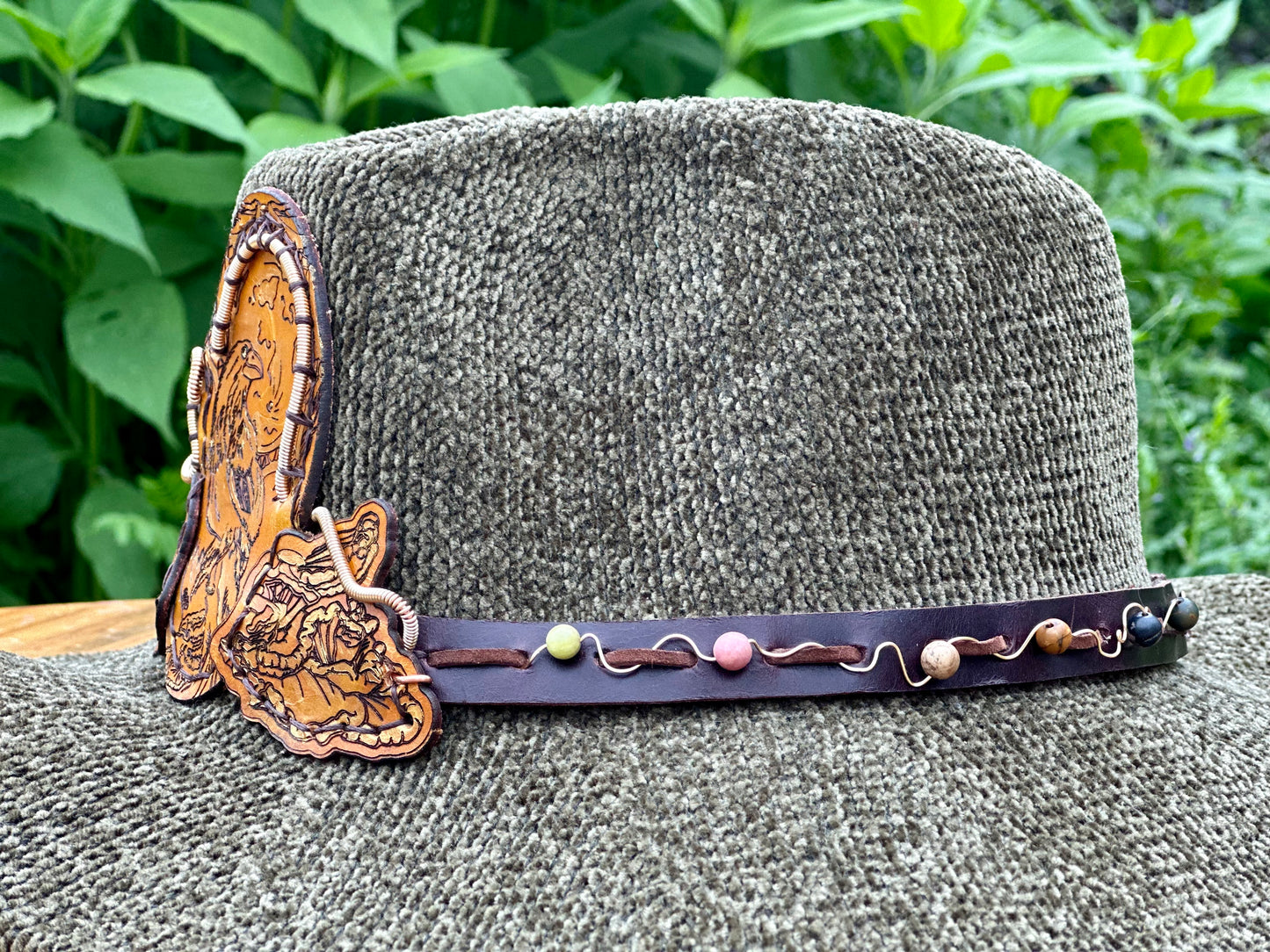 Leather “Crow Painting” Hat