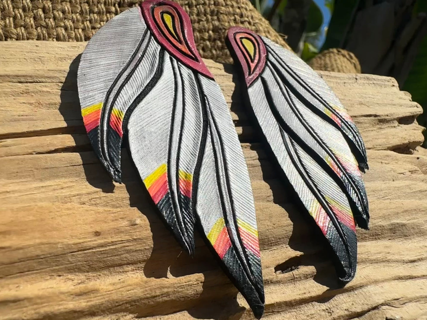Leather Feather Earrings