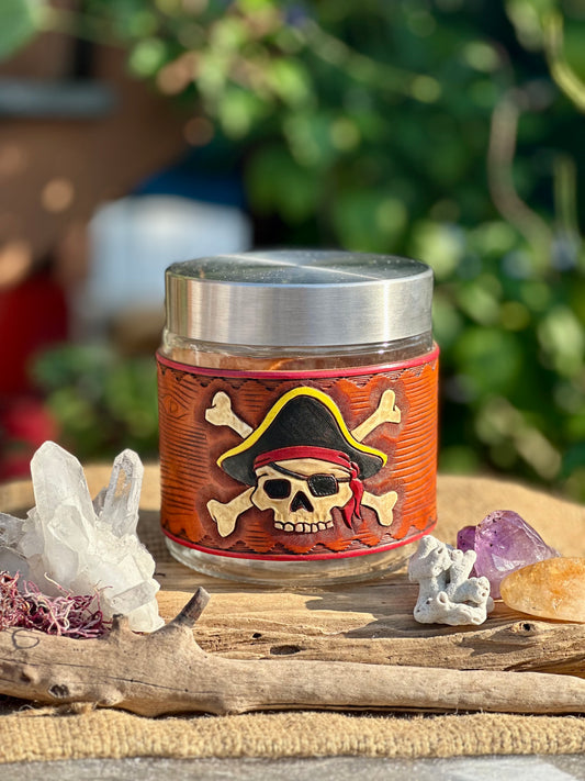 Leather Jolly Roger Stash Jar