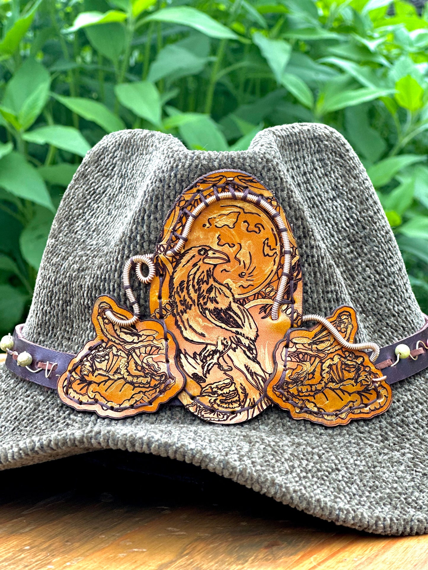 Leather “Crow Painting” Hat