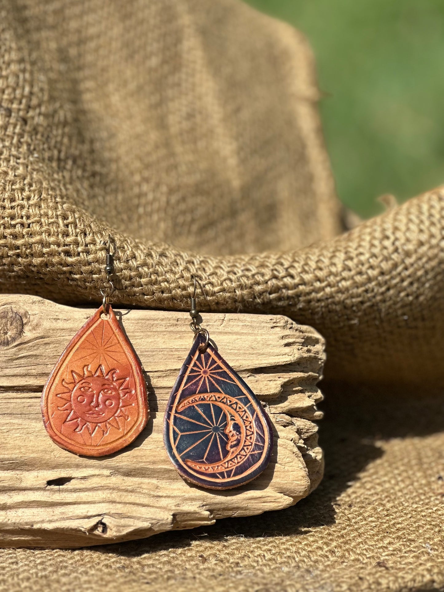 Leather Sun & Moon Earrings