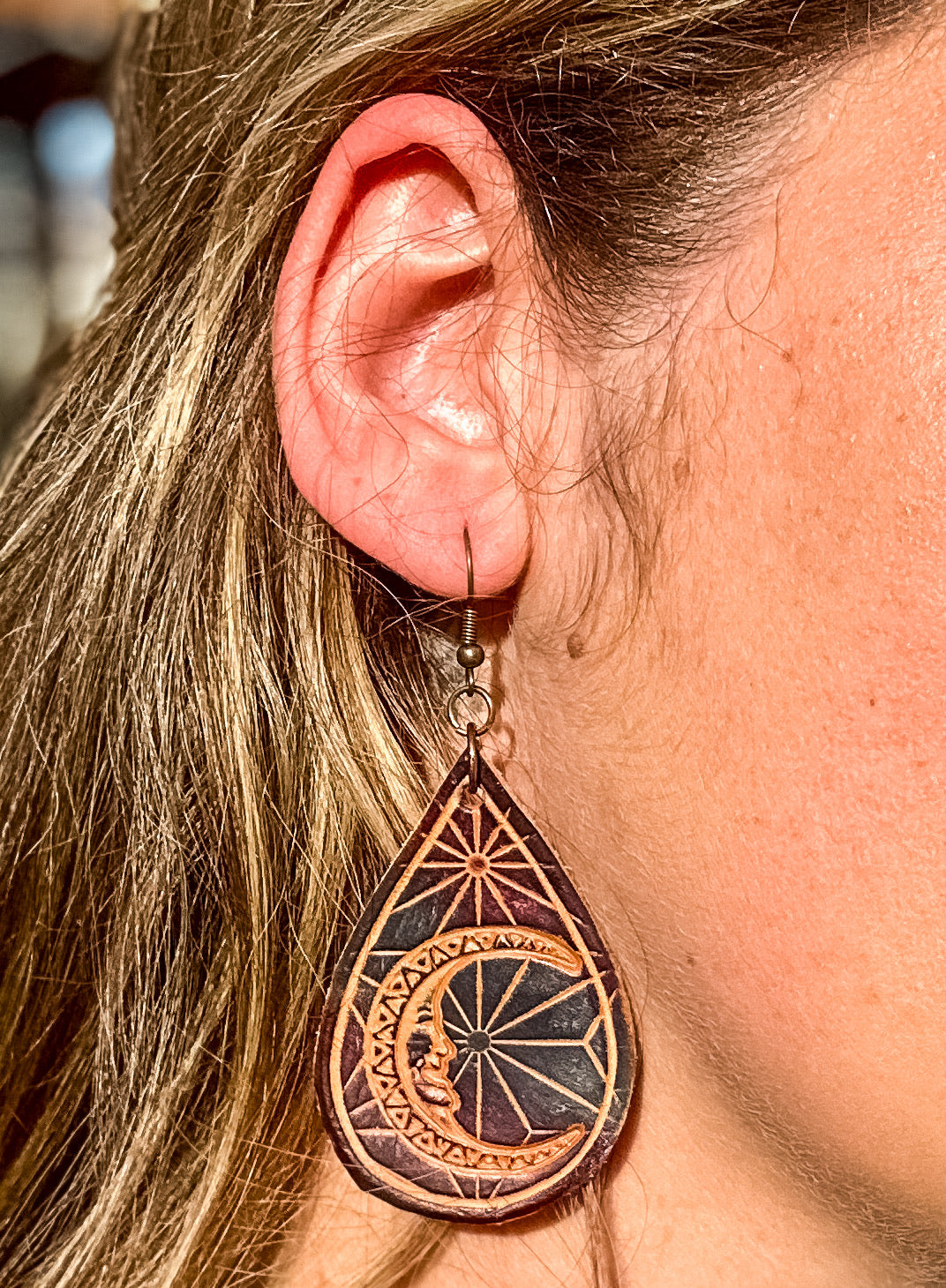 Leather Sun & Moon Earrings