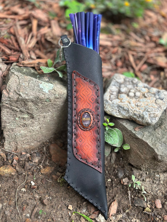 Leather Rainbow Fluorite Fan Sheath