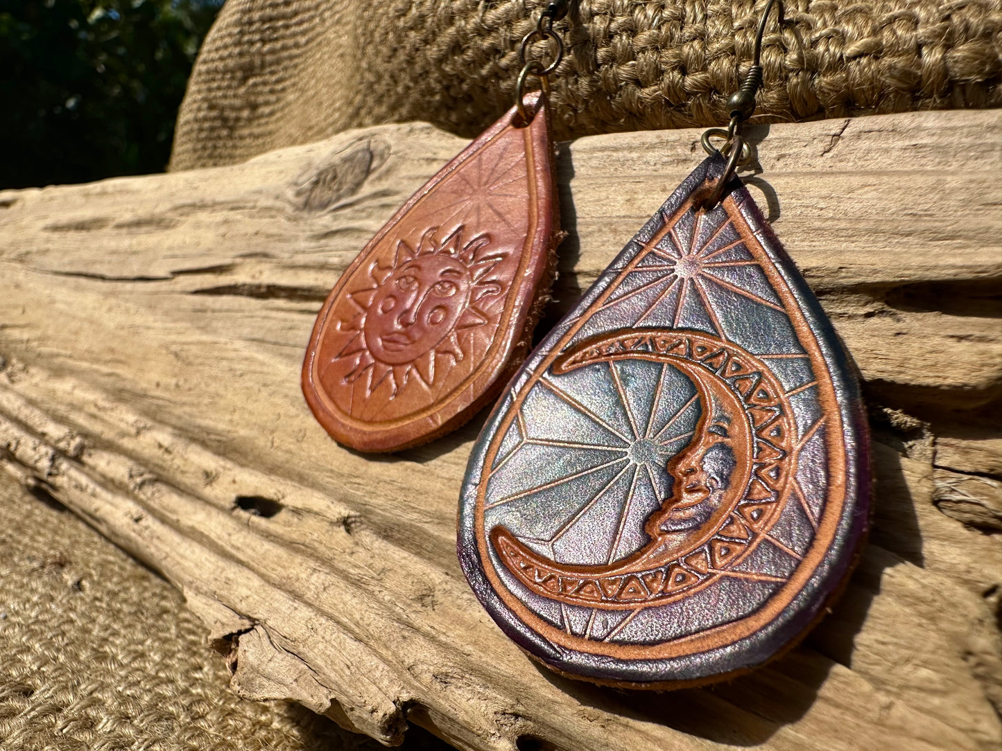 Leather Sun & Moon Earrings