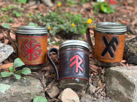 Leather Mason Jar Mugs- Rune Set
