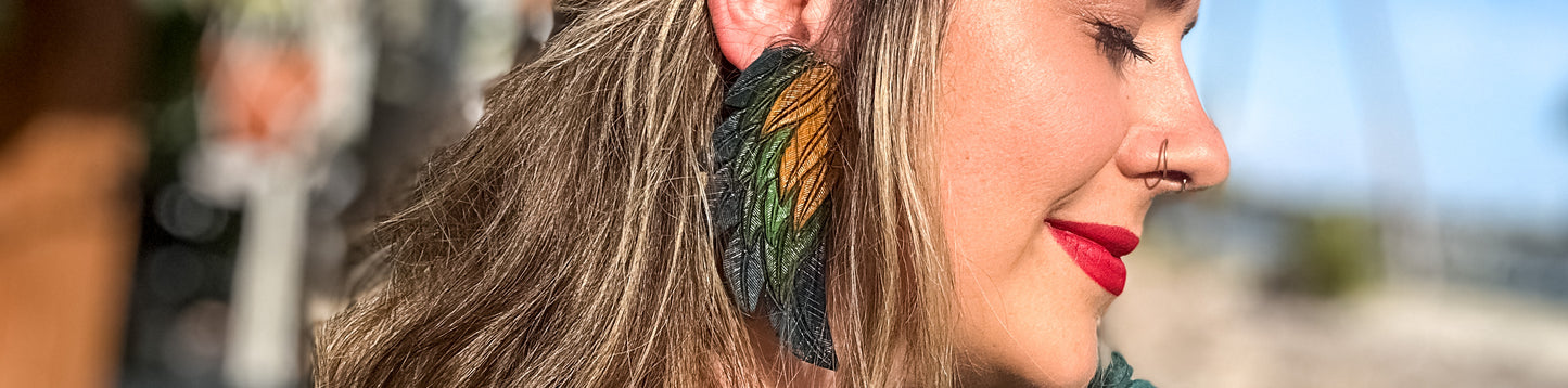 Leather Feather Earrings